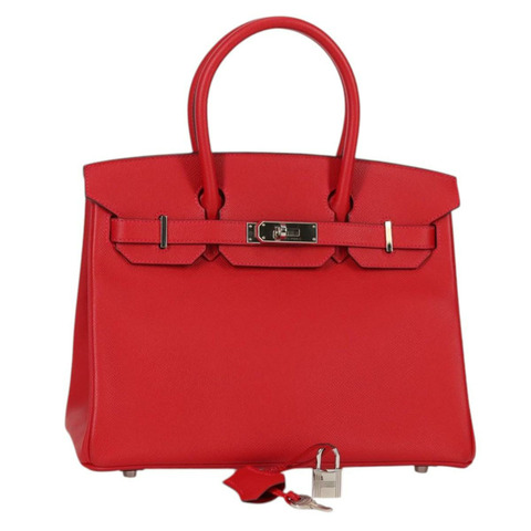愛馬仕 Birkin 30 手提包，紅色銀色皮革，正品，貨號 134875SM