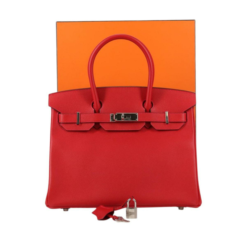 【日本直送】愛馬仕 Birkin 30 手提包，紅色銀色皮革，正品，貨號 134875SM-11