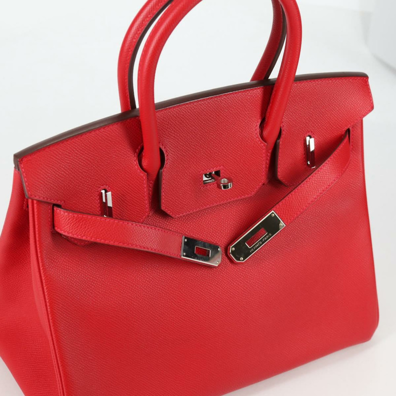 【日本直送】愛馬仕 Birkin 30 手提包，紅色銀色皮革，正品，貨號 134875SM-18