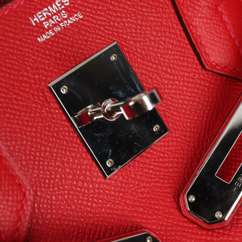 【日本直送】愛馬仕 Birkin 30 手提包，紅色銀色皮革，正品，貨號 134875SM-21