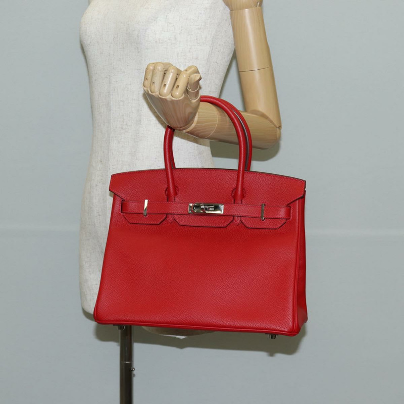 【日本直送】愛馬仕 Birkin 30 手提包，紅色銀色皮革，正品，貨號 134875SM-31