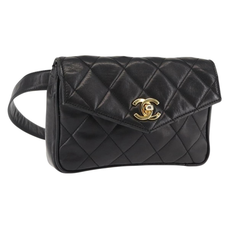 【日本直送】香奈兒 Matelasse 腰包 黑色 金色 CC 標誌 Auth 146618-0