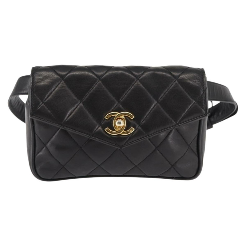 【日本直送】香奈兒 Matelasse 腰包 黑色 金色 CC 標誌 Auth 146618-12