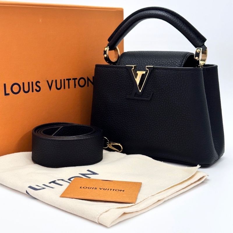 LV Capucinesmini黑金手提斜背包20*13*8 98新配件盒子 塵袋-1