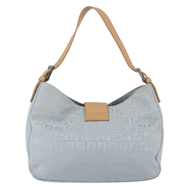 【日本直送】FENDI Zucchino帆布Mamma Baguette單肩包 淺藍 銀色 正品 ar13875V-1