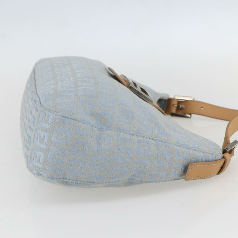 【日本直送】FENDI Zucchino帆布Mamma Baguette單肩包 淺藍 銀色 正品 ar13875V-3