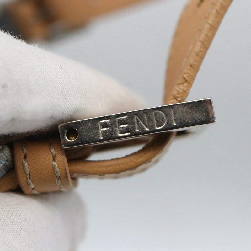 【日本直送】FENDI Zucchino帆布Mamma Baguette單肩包 淺藍 銀色 正品 ar13875V-9