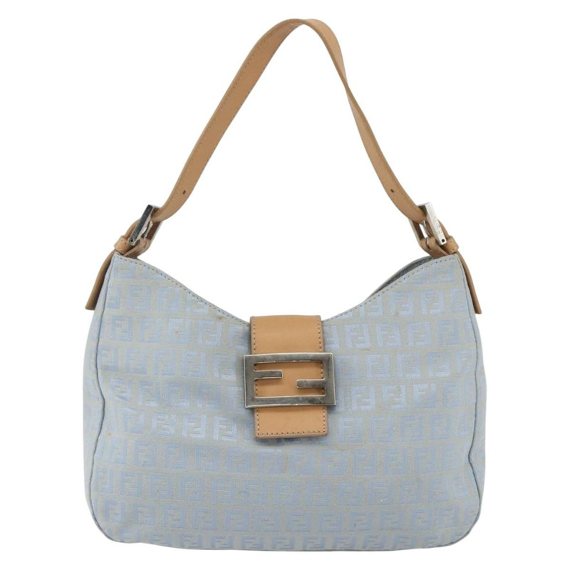 【日本直送】FENDI Zucchino帆布Mamma Baguette單肩包 淺藍 銀色 正品 ar13875V-12