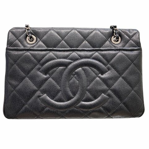 CHANEL 香奈兒 A67294 鍊條 荔枝皮革 托特包 黑色