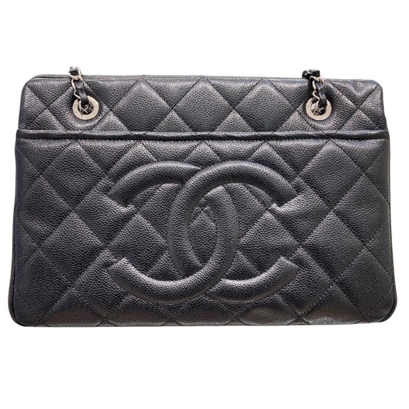 CHANEL 香奈兒 A67294 鍊條 荔枝皮革 托特包 黑色-0