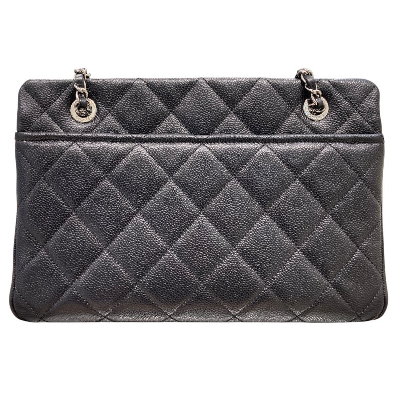 CHANEL 香奈兒 A67294 鍊條 荔枝皮革 托特包 黑色-1