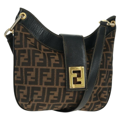 FENDI Zucca帆布單肩包 黑色 棕色 正品 162393
