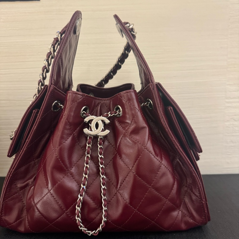 Chanel香奈兒26S油蠟皮銀扣酒紅色25Bag小號-1