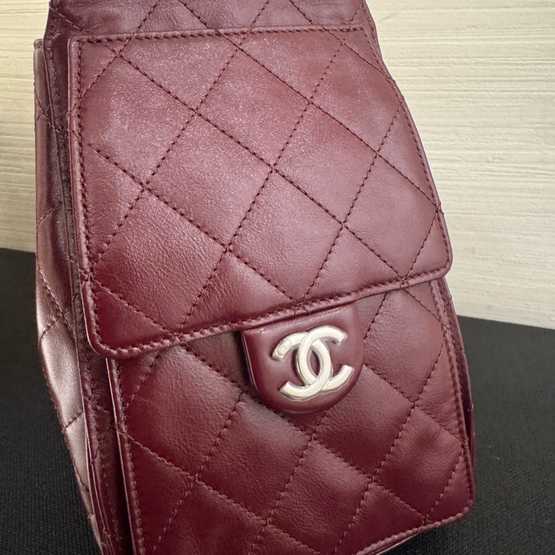 Chanel香奈兒26S油蠟皮銀扣酒紅色25Bag小號-4