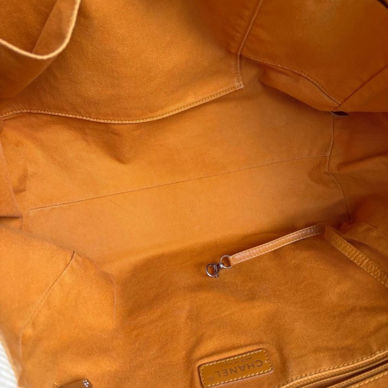 Chanel編織沙灘包 小雞黃銀扣 拉菲草拼皮38*28*12 98新配件塵袋-3