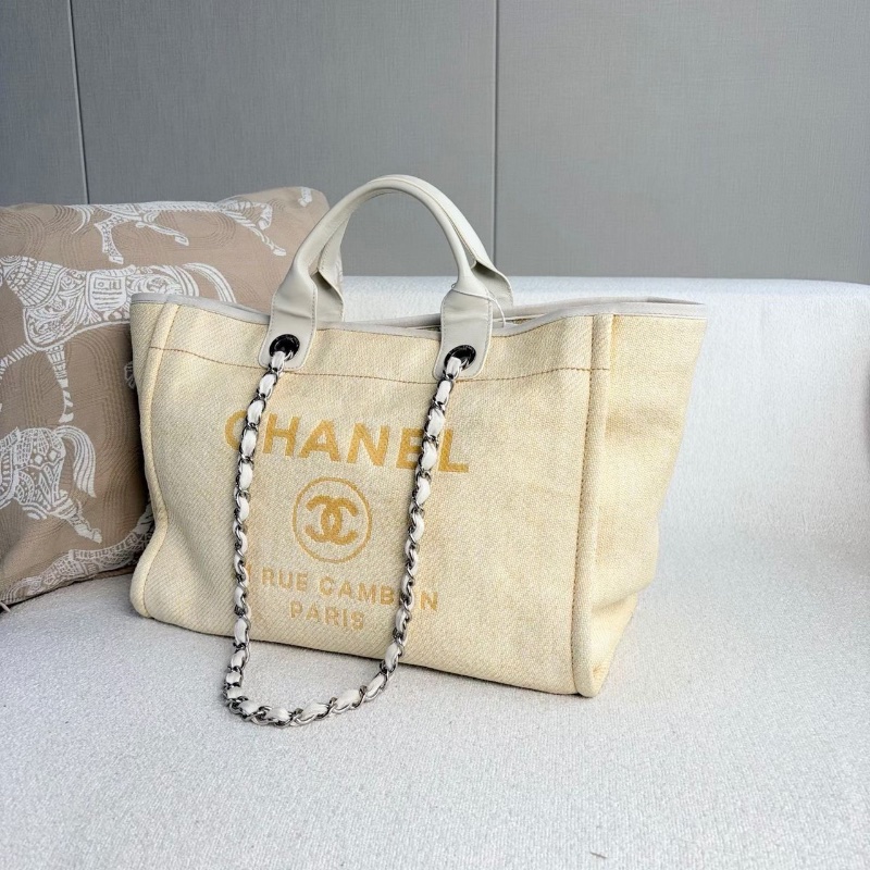 Chanel編織沙灘包 小雞黃銀扣 拉菲草拼皮38*28*12 98新配件塵袋-5