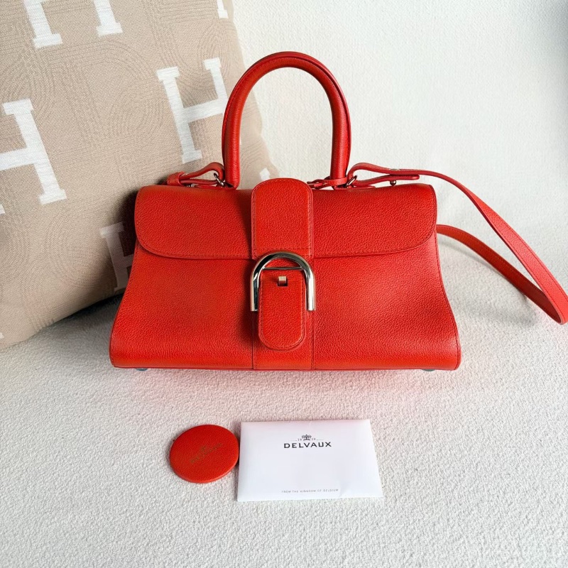 Delvaux橫版Erillant手提斜背包紅銀 紅色銀扣 牛皮 28*16*11 98新鏡子 說明書-1