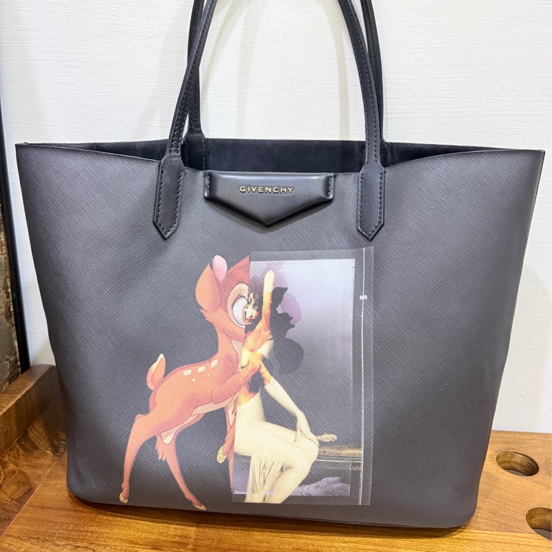 甜售私物🖤Givenchy小鹿班比 黑色 防刮牛皮 肩背 托特包 購物包 旅行包 通勤 上學-0