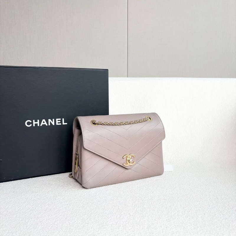 Chanel V紋風琴包 灰紫色 金扣22*16*7 98新配件盒子 說明書 保卡 塵袋-4