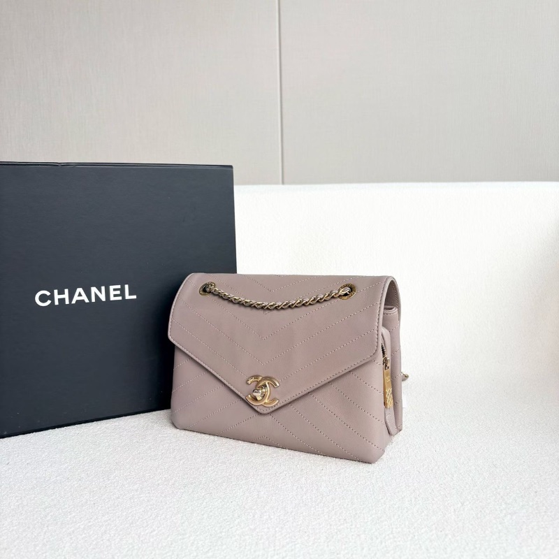 Chanel V紋風琴包 灰紫色 金扣22*16*7 98新配件盒子 說明書 保卡 塵袋-6