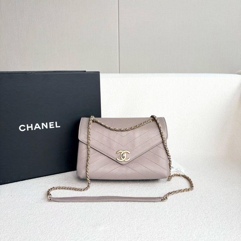 Chanel V紋風琴包 灰紫色 金扣22*16*7 98新配件盒子 說明書 保卡 塵袋-7