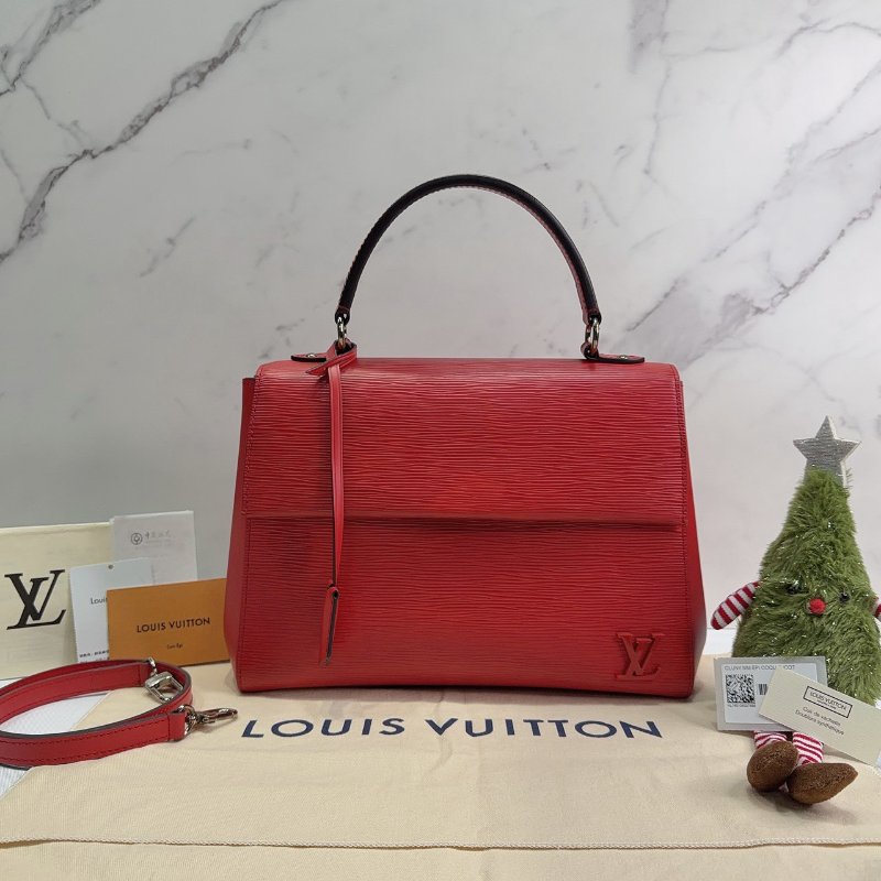 LV CLUNY 紅色Epi翻蓋手提肩背包-0