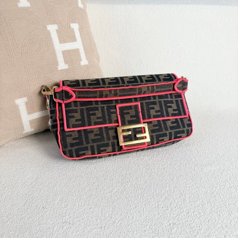 Fendi Baguette法棍包 中號 老花拼螢光粉 金扣 27*15*6 98新配件塵袋 肩帶-5