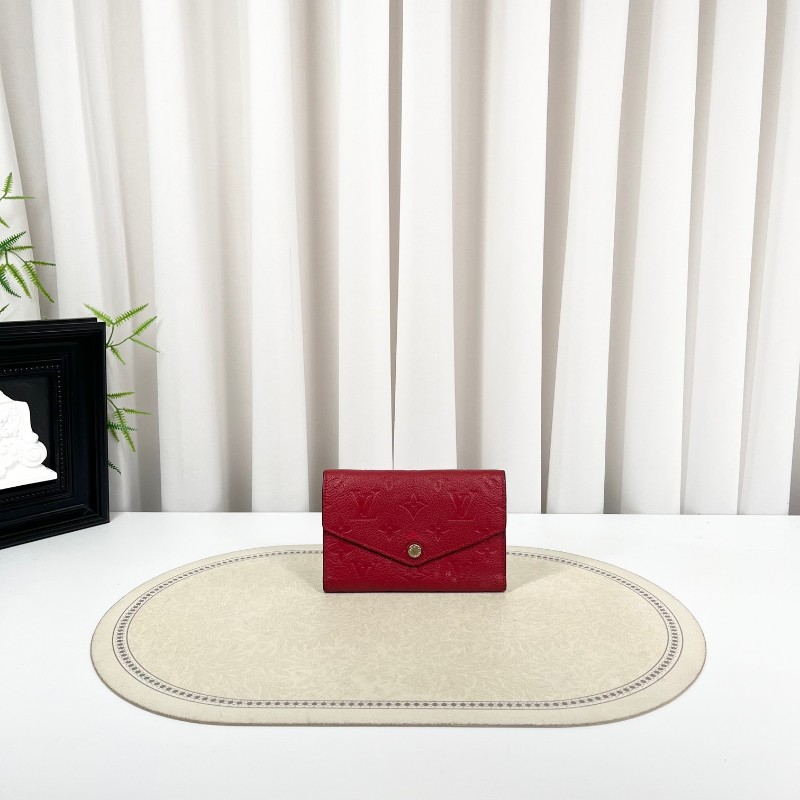 LV路易威登 紅色全皮壓紋信封錢包 卡位多 容量大 亮眼便攜-0