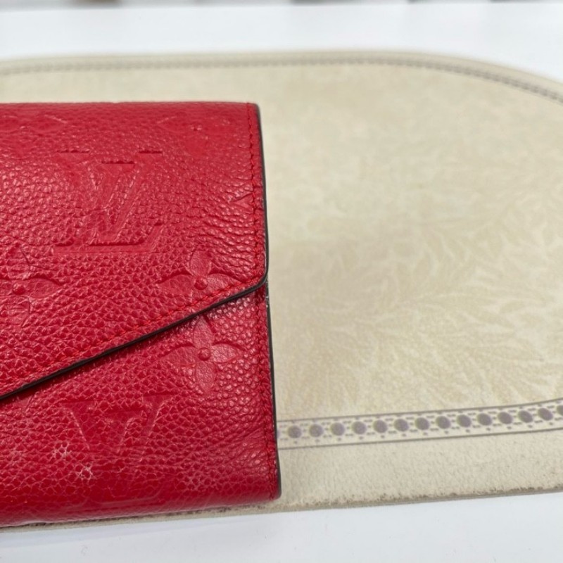 LV路易威登 紅色全皮壓紋信封錢包 卡位多 容量大 亮眼便攜-4