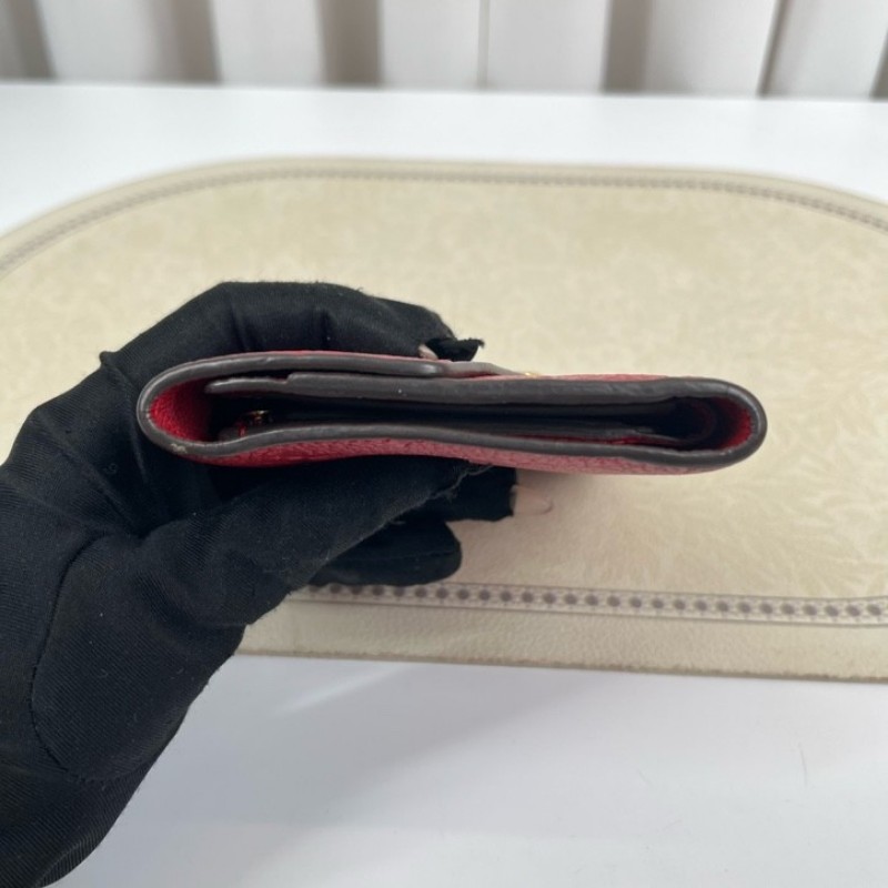 LV路易威登 紅色全皮壓紋信封錢包 卡位多 容量大 亮眼便攜-10