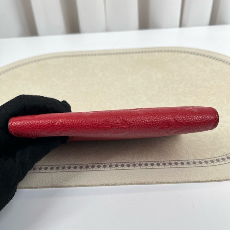 LV路易威登 紅色全皮壓紋信封錢包 卡位多 容量大 亮眼便攜-11