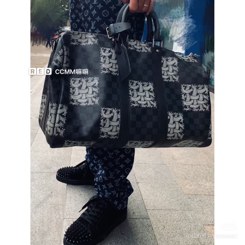 LV棋盤格藤原浩繩結keepall45旅行袋 45*25*21 98新可調節肩帶 鎖鑰匙 塵袋-1