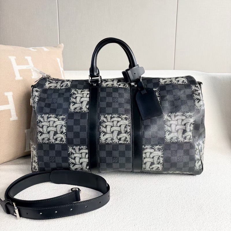 LV棋盤格藤原浩繩結keepall45旅行袋 45*25*21 98新可調節肩帶 鎖鑰匙 塵袋-2