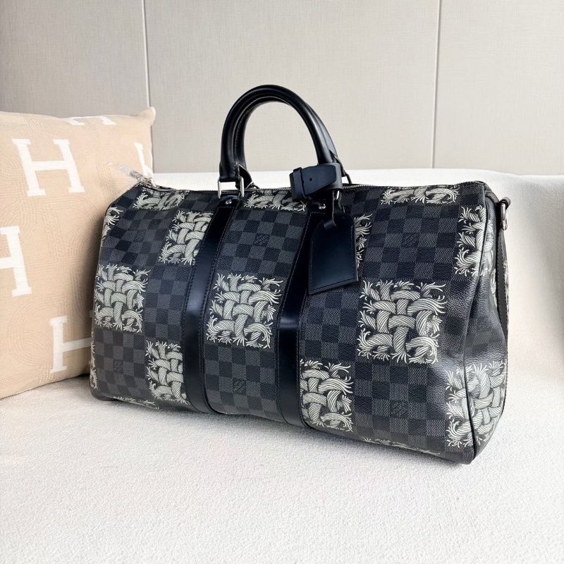 LV棋盤格藤原浩繩結keepall45旅行袋 45*25*21 98新可調節肩帶 鎖鑰匙 塵袋-4