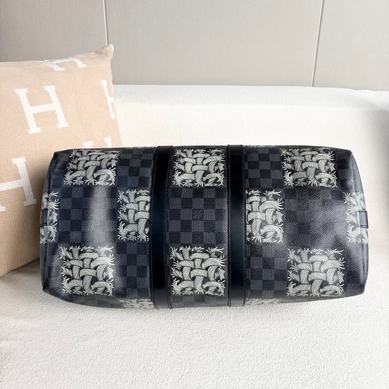 LV棋盤格藤原浩繩結keepall45旅行袋 45*25*21 98新可調節肩帶 鎖鑰匙 塵袋-5
