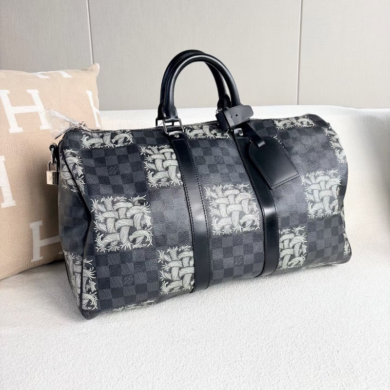 LV棋盤格藤原浩繩結keepall45旅行袋 45*25*21 98新可調節肩帶 鎖鑰匙 塵袋-6
