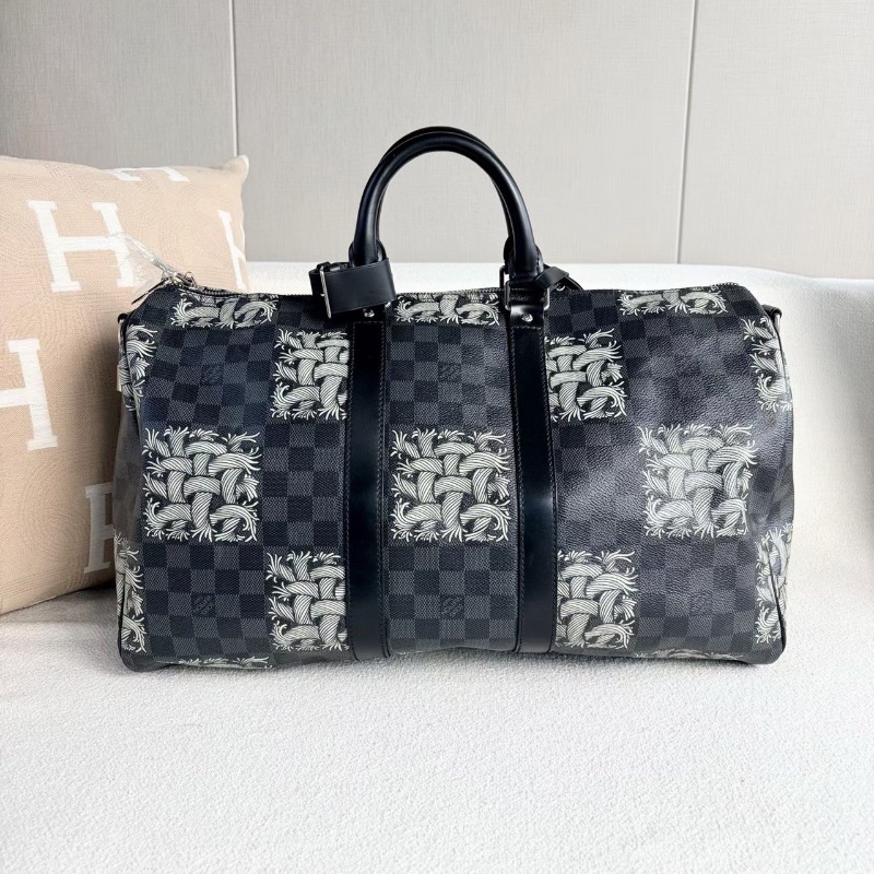 LV棋盤格藤原浩繩結keepall45旅行袋 45*25*21 98新可調節肩帶 鎖鑰匙 塵袋-7