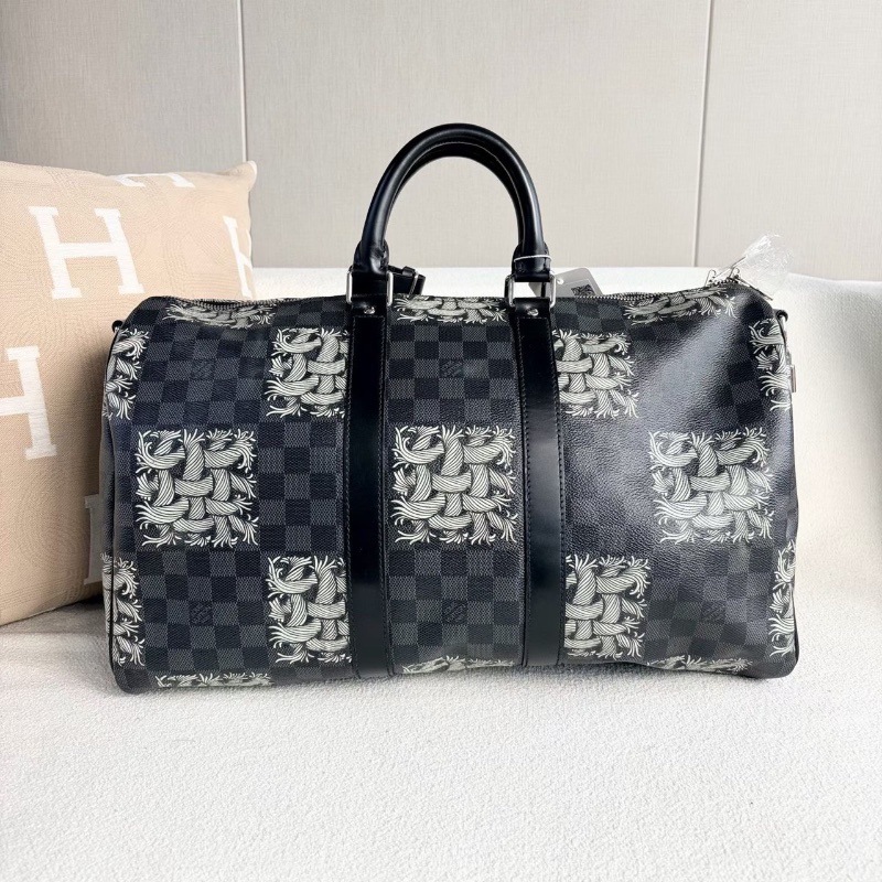 LV棋盤格藤原浩繩結keepall45旅行袋 45*25*21 98新可調節肩帶 鎖鑰匙 塵袋-8