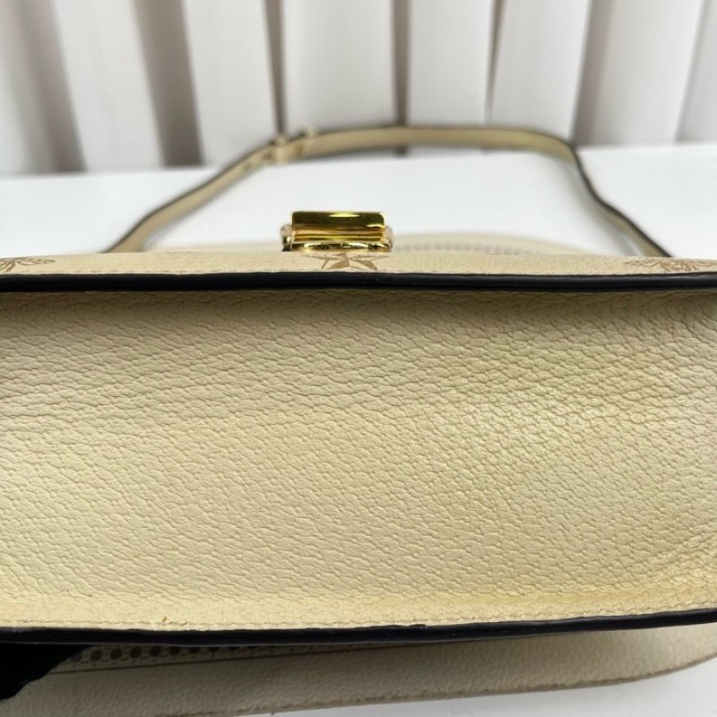 GUCCI古馳 Sylvie 塞爾維亞限定小蜜蜂包 白色燙金星星 紅藍織帶 金色五金 帶兩根肩帶 藍色內裡 容量可觀 日常通勤都適合-8