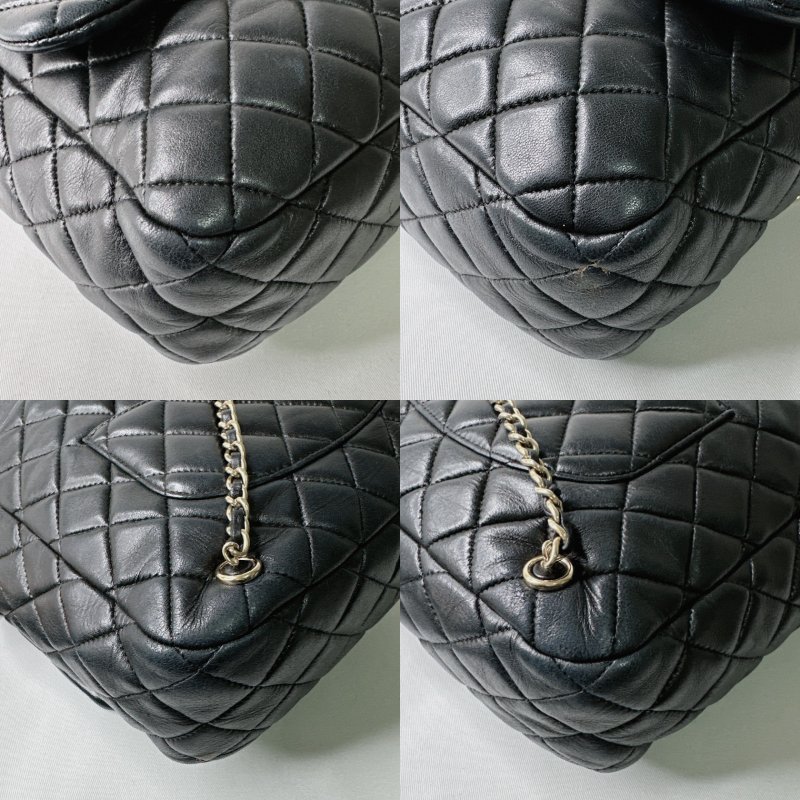 CHANEL 黑金羊皮束口鏈帶後背包-10