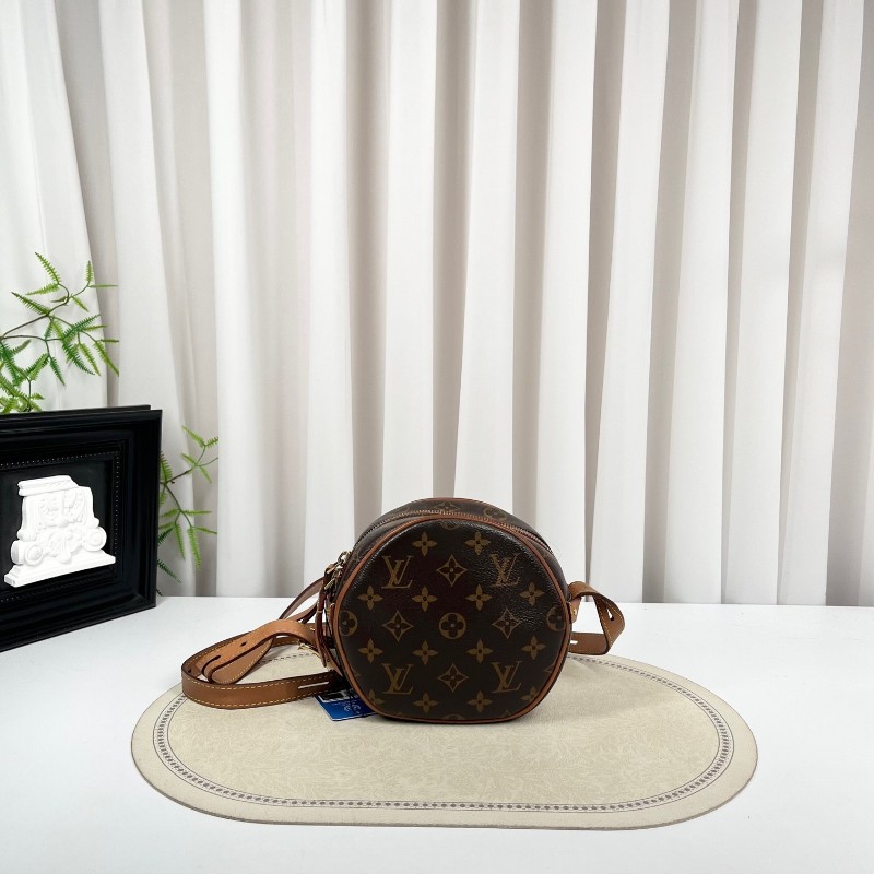 LV路易威登 經典老花滿印拉鍊開合 棕色塗層帆布拼牛皮 單肩斜挎包 經典小圓餅設計 肩帶可調節 休閒百搭-0