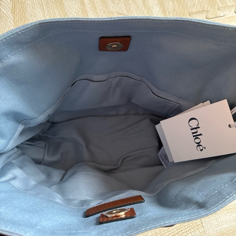 Chloe logo刺繡帆布斜背包 藍色-1