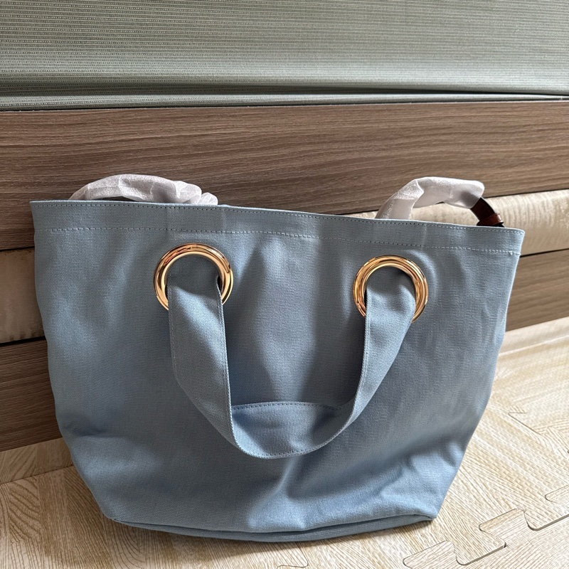 Chloe logo刺繡帆布斜背包 藍色-6