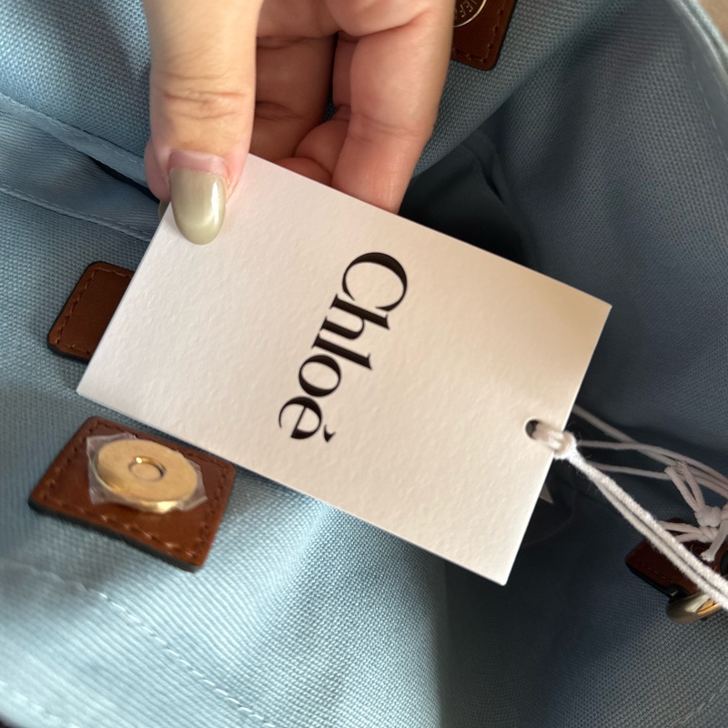 Chloe logo刺繡帆布斜背包 藍色-10