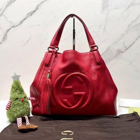 GUCCI SOHO荔枝牛流蘇手提包