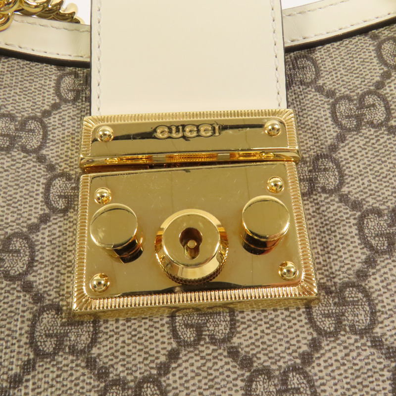 GUCCI 塗層帆布Padlock金扣鏈帶肩背袋-6