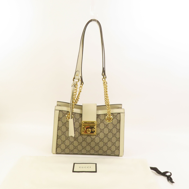 GUCCI 塗層帆布Padlock金扣鏈帶肩背袋-10