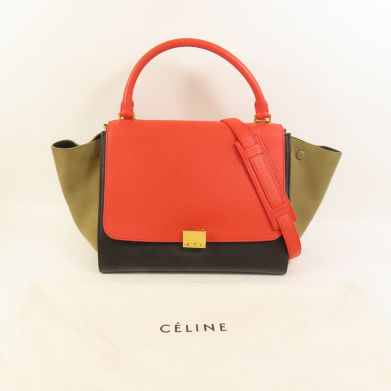 CELINE 牛皮皮革/麂皮皮革Trapeze金扣手挽肩背兩用袋-9