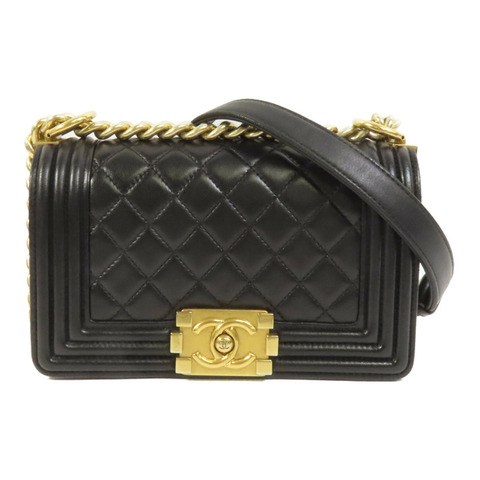 CHANEL 羊皮皮革Boy 20金扣鏈帶肩背袋