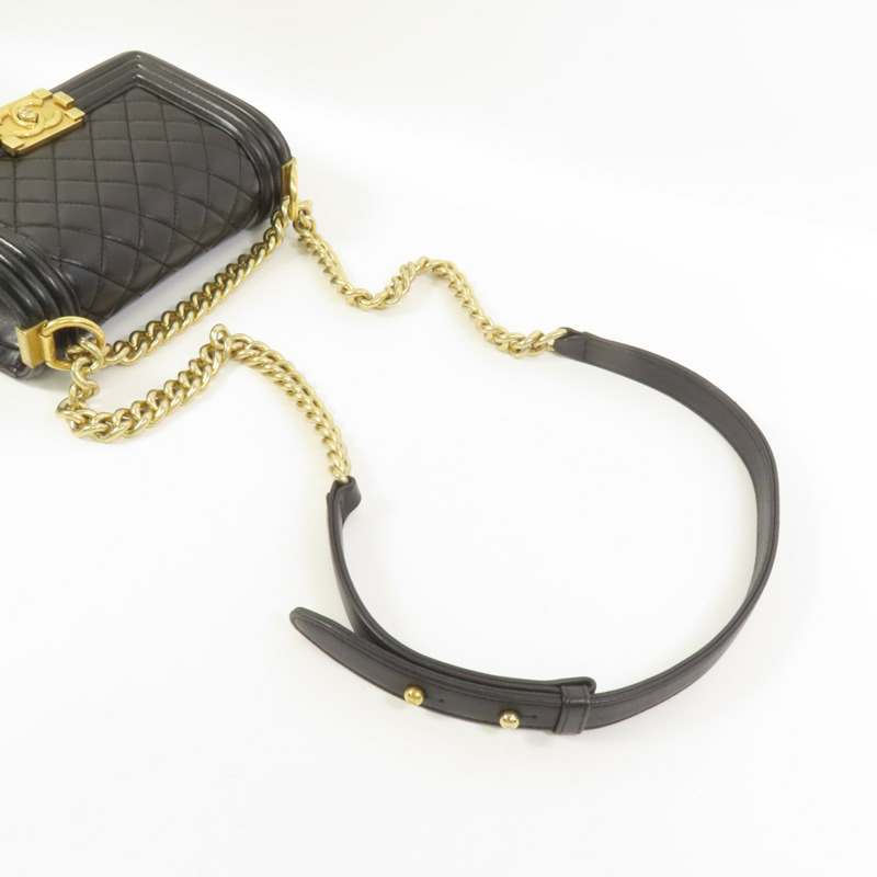 CHANEL 羊皮皮革Boy 20金扣鏈帶肩背袋-5